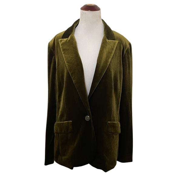 Sandwich Olive Green Velvet Blazer 42 Festive One Button Preppy Suit Jacket Chic - Picture 2 of 9